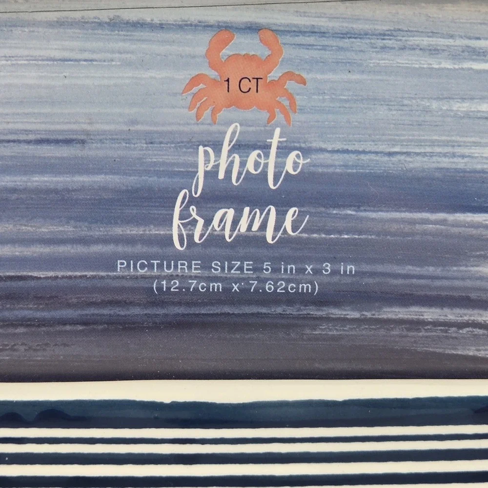 Coastal Blue & White Striped Ceramic Photo Frame for 5x3
